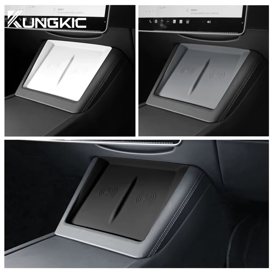 KUNGKIC Kabelloses Silikon Auto-Ladepad für Tesla Model 3 Highland 2024-2026 und Model Y 2025-2026 Juniper, Rutschfeste und Staubdichte Ladestation, Weiß - Bild 2