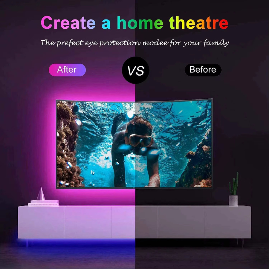 Mikenoon RGB LED-Streifen mit Bluetooth-Steuerung und USB-Anschluss für TV-Hintergrundbeleuchtung und Party-Dekoration, Multicolour, 5 V - Bild 2