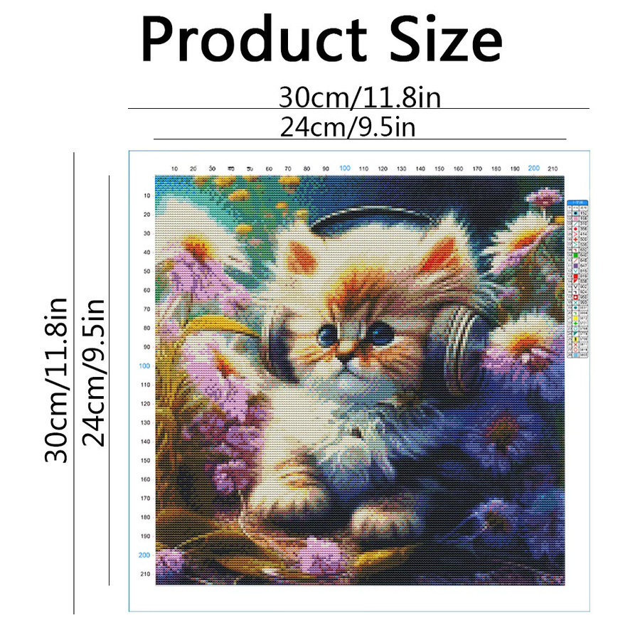 EverShine Kreuzstich DIY Set Katze mit Blumen, bedruckte Leinwand Stickerei Wanddekoration, Multicolour, 30 x 30 cm - Bild 2