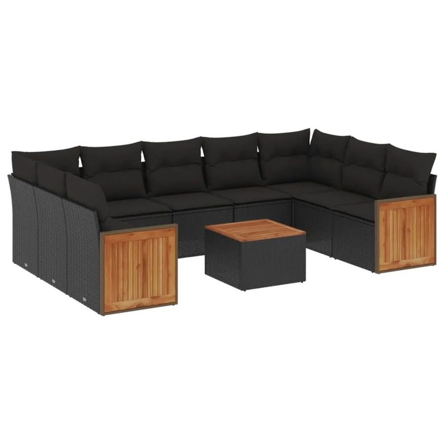 vidaXL 10-tlg. Garten-Sofagarnitur in L-Form aus Polyrattan mit Kissen in Schwarz - Bild 2