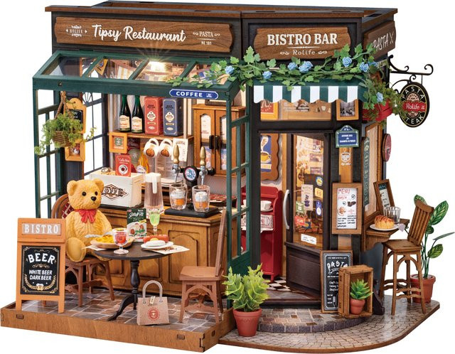 Robotime Rolife Tipsy Restaurant Miniatur-Puppenhaus, 3D-Holzpuzzle - Bild 1