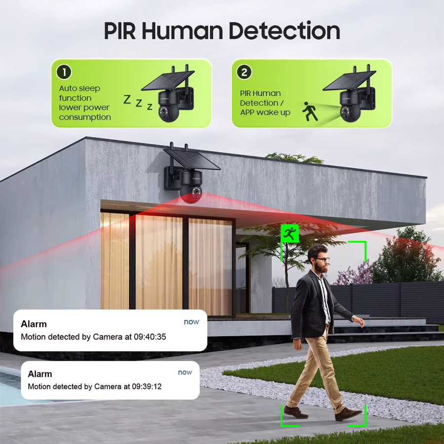 INQMEGA Tuya Smart Life Solar-Kamera mit 6MP Auflösung, WLAN PTZ Sicherheits-CCTV-Kamera, kabellos, PIR Menschenerkennung und Farbnachtsicht, IP65, Schwarz - Bild 2