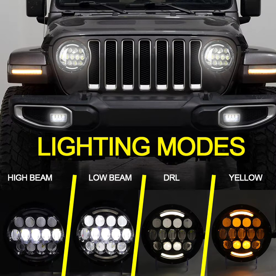 QIDEWIN 7-Zoll LED-Scheinwerfer H4 H13 mit Angel Eyes und DRL Tagfahrlicht in Schwarz für Jeep Wrangler Offroad und Suzuki Samurai - Bild 4