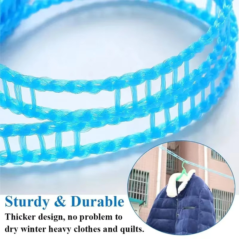 JKJK Wäscheleine aus Nylon in Blau, 10 Meter lang, rutschfest und winddicht für den Außenbereich und auf Reisen - Bild 2