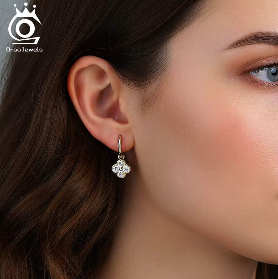 ORSA JEWELS Ohrringe 925 Silber, Kleeblatt, Moissanit, Damen - Bild 3