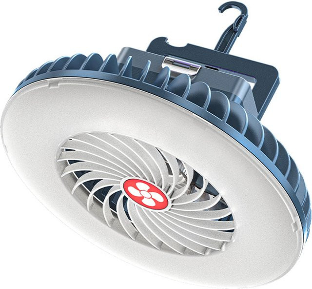 Tragbarer Camping-Ventilator mit faltbarem Stativ, LED-Laterne und 2400 mAh Akku, USB-wiederaufladbar - Bild 1