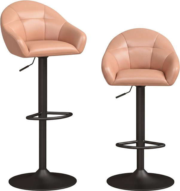 HOMCOM Set 2 Barhocker aus Kunstleder in Braun, höhenverstellbar mit 360 Grad Drehung, Armlehnen und Rückenlehne, moderne Küchenhocker mit Metallbasis - Bild 1