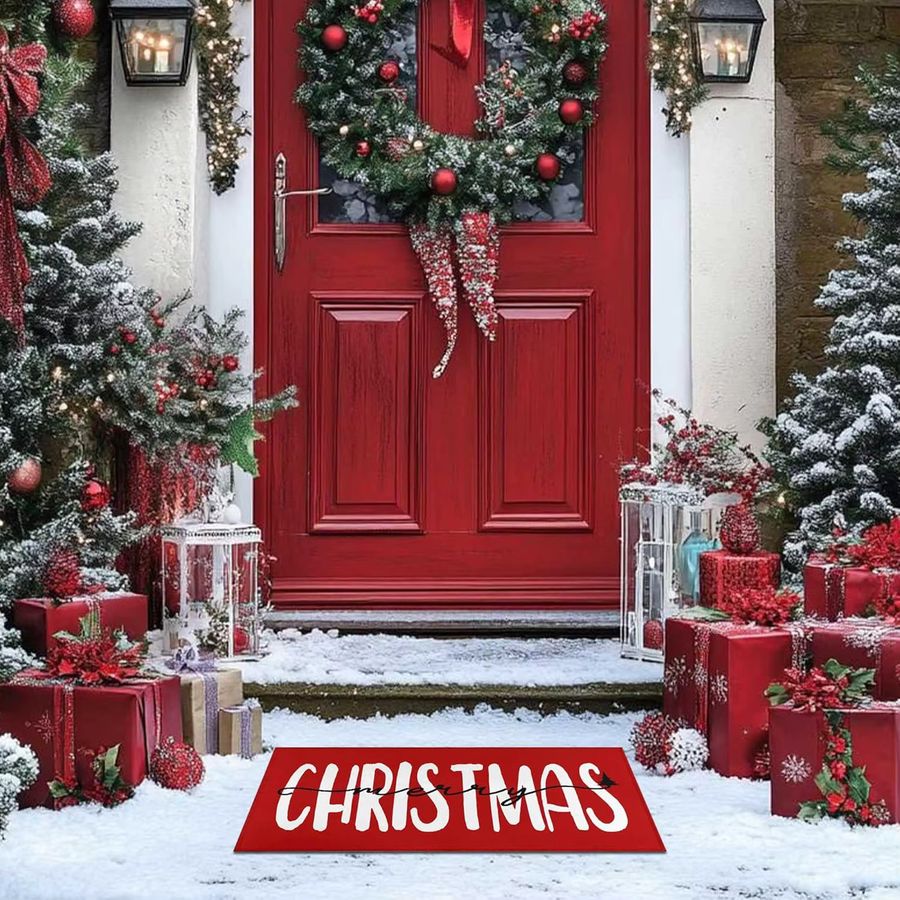 VIKAMA Weihnachtliche Fußmatte in Rot für Eingang, Küche oder Badezimmer - Bild 5