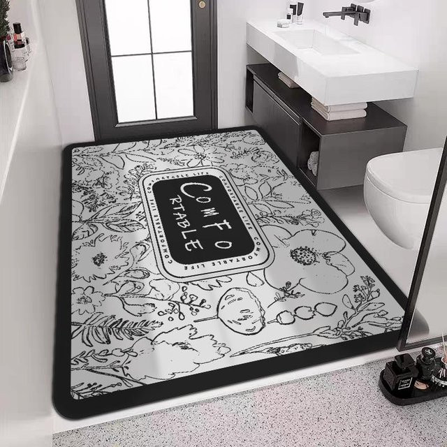 Yiran Furniture Saugfähige Badezimmermatte aus Polyester, rutschfest und schnelltrocknend, B/H: 80 x 40 cm, Farben: Grau, Silber, Weiß - Bild 1