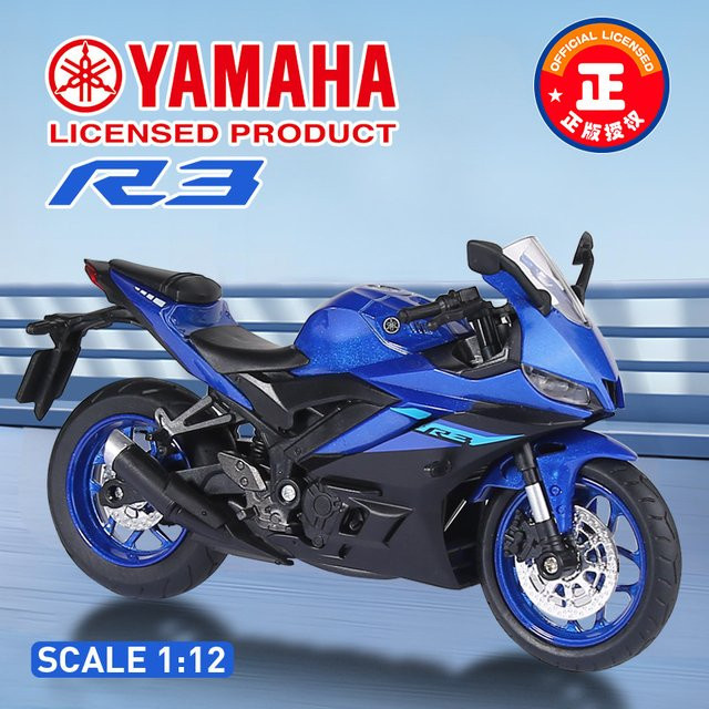 MAKEDA Yamaha R3 Motorradmodell, 1:12, Metall, mit Sound, Blau - Bild 1