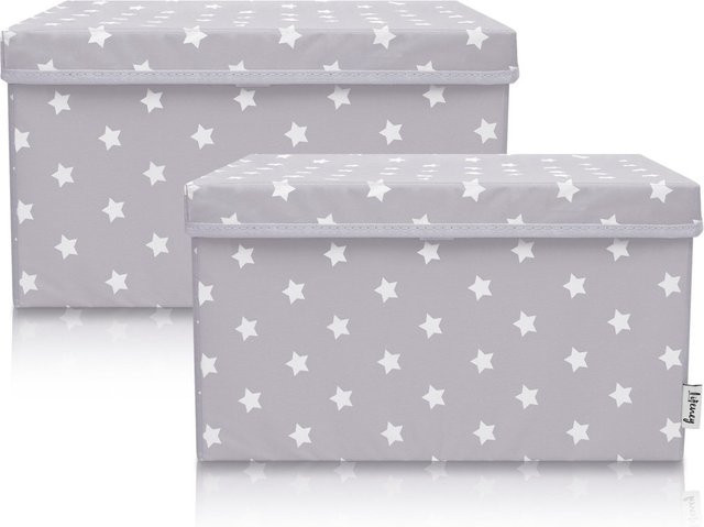 Lifeney Aufbewahrungsbox 2er-Set mit Deckel Sterne, grau und weiß, Stoff, B/T/H: 37 x 25 x 21 cm - Bild 1