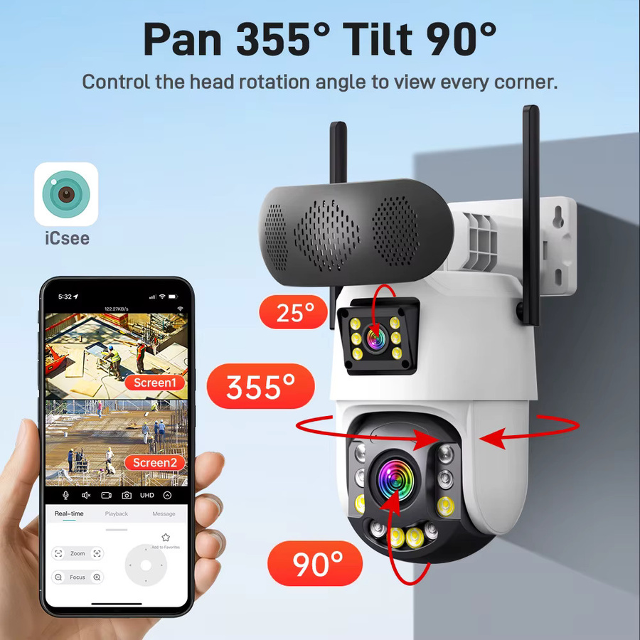 Overscam 4K Dual Lens Wifi PTZ IP-Überwachungskamera mit 50X Zoom, Human Detection und Bluetooth-Lautsprecher, Weiß - Bild 6