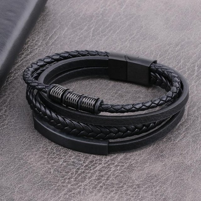Armband Edelstahl, Leder, Gold, Herren, 22 cm - Bild 1