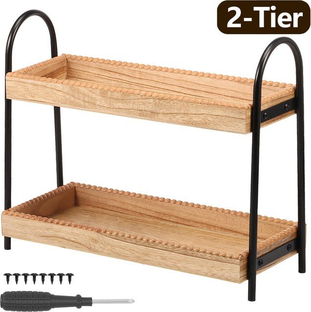 Willstar 2-stöckiges Küchenlagerregal aus Holz in Braun für Arbeitsplatten und Kaffeebars - Bild 1