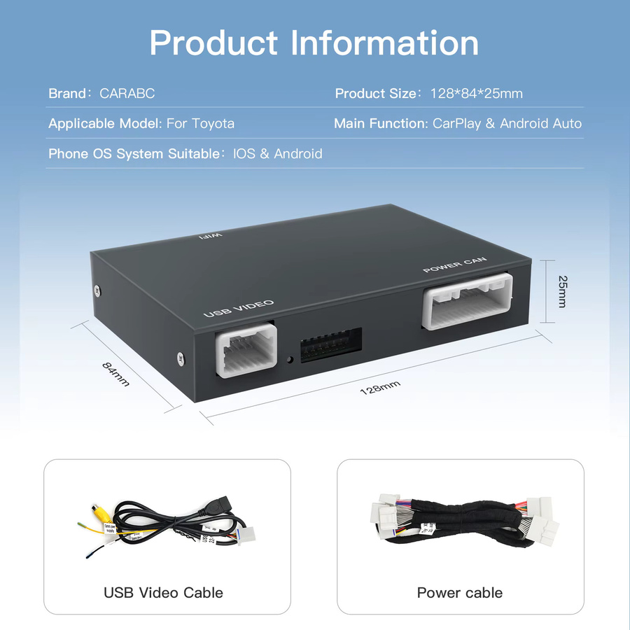 CARABC Wireless CarPlay und Android Auto Decoder für Toyota Highlander, 4Runner, Tundra, RAV4, Tacoma, Land Cruiser, Prado und Auris, Farben: Grau oder Schwarz - Bild 5