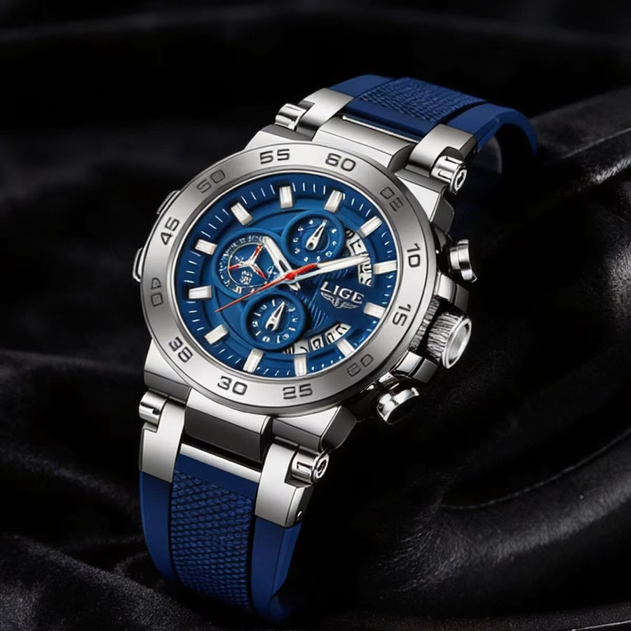 LIGE Armbanduhr Quarz, Edelstahl, Blau, Roségold, Herren - Bild 4