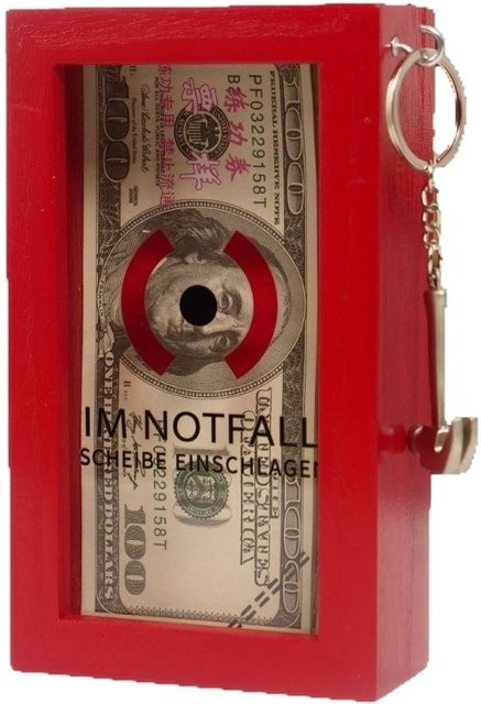 Break In Case Notfall-Geschenkbox aus Holz mit Hammerknebel in Rot - Bild 1