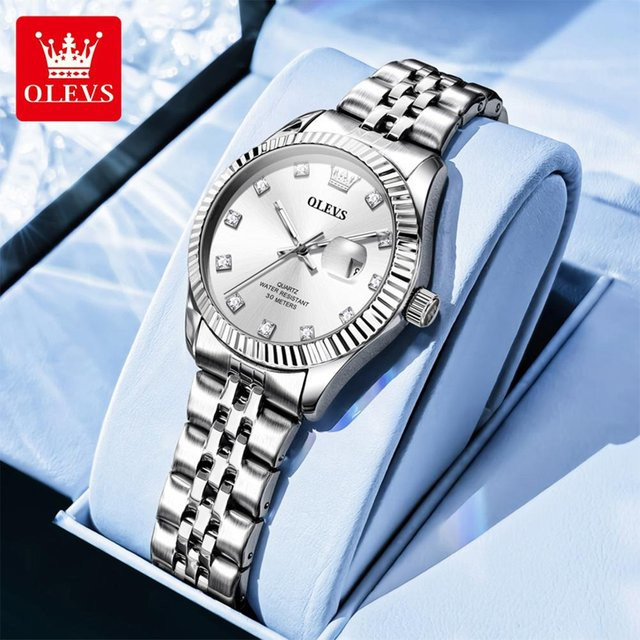 OLEVS Armbanduhr Quarz, Edelstahl, Silber/Weiß, Damen, 30,5 mm - Bild 1