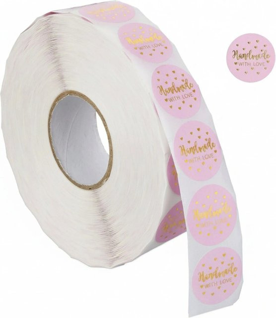 Relaxdays Selbstklebende Aufkleberrolle aus Papier und Kunststoff in Rosa Gold, 2500 Stück, Breite: 3 cm, Höhe: 11 cm - Bild 1