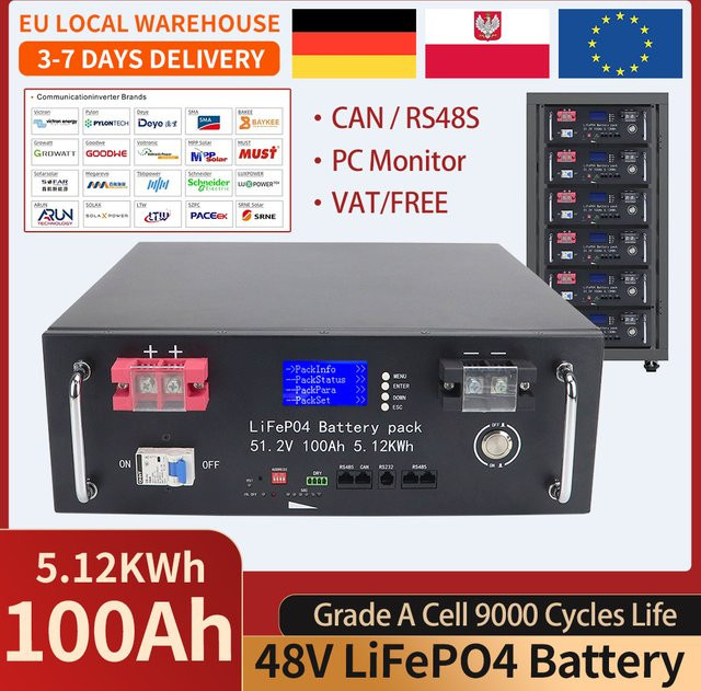 Likctt LiFePO4 Batterie 51.2V mit integriertem BMS und CAN RS485 Schnittstellen in Schwarz - Bild 1