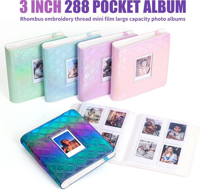 Instax Fotoalbum im Kreuzstich-Design für Instax Mini-Filme, 288 Taschen, lila/mehrfarbig, für Fotos mit 7,6 cm - Bild 1