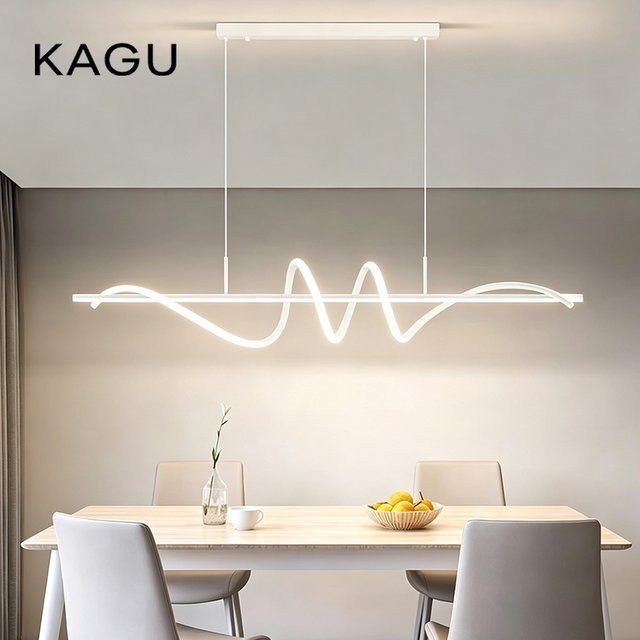 KAGU Minimalistische LED-Pendelleuchte aus Metall in Warmweiß für Wohnzimmer, Esszimmer, Küche und Büro - Bild 1