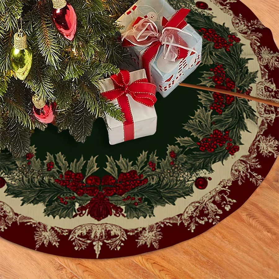 VIKAMA Retro Weihnachtsbaumkleid Holly Berry in Rot und Grün mit floralem Design - Bild 4