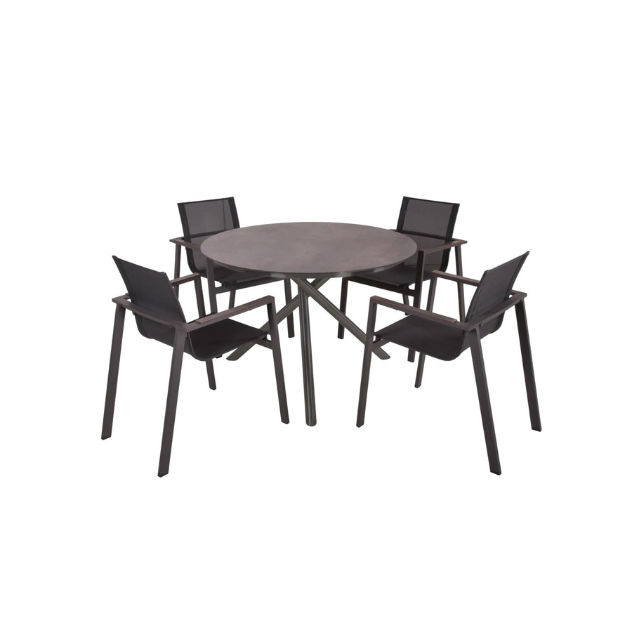 DELUKE Garten-Sitzgruppe HELGA 05 5-tlg. Gartenmöbel-Set aus Aluminium und Kunststoff in Schwarz mit rundem Esstisch und Stapelstühlen - Bild 2