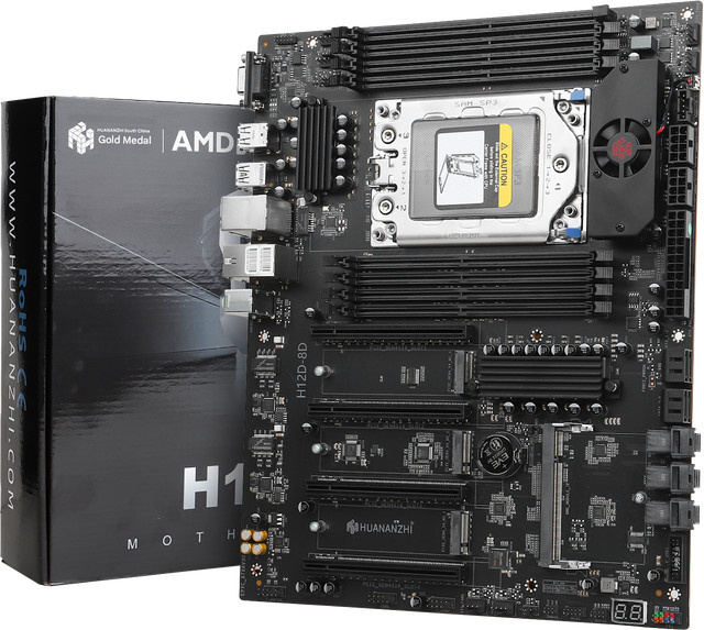Huananzhi H12D-8D EPYC Mainboard in Schwarz mit 8-Kanal DDR4, PCIe 4.0 x16 und 3 M.2 NVMe Slots - Bild 1