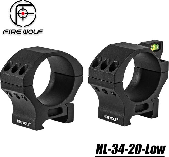 FIRE WOLF Zielfernrohrringe mit integrierter Wasserwaage, 34mm, niedriges Profil, 20mm Schwalbenschwanzschienenmontage, Schwarz, 2 Stück - Bild 1