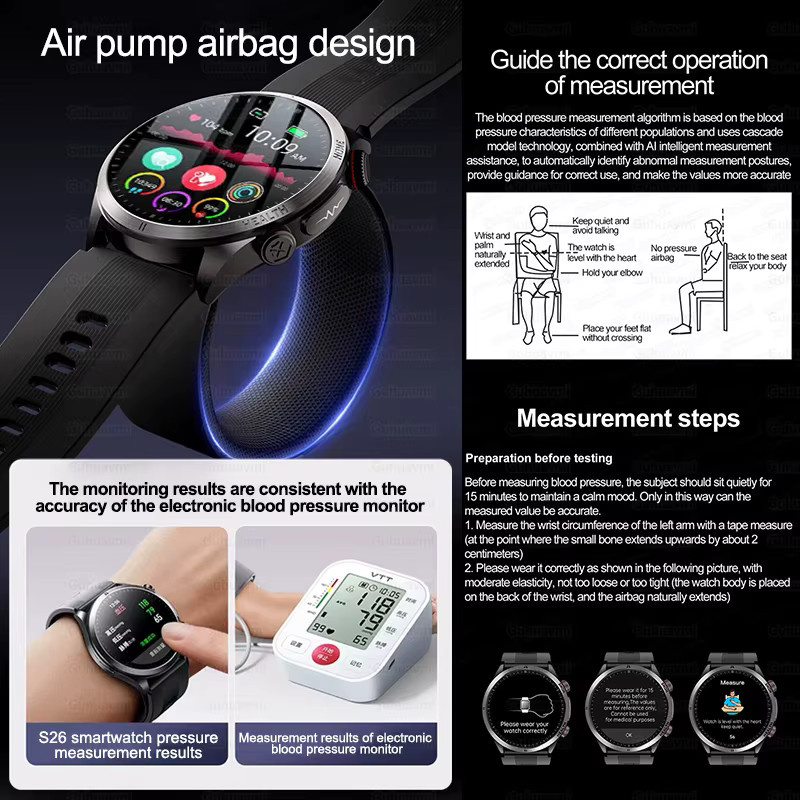 GUHUAVMI Smartwatch mit NFC, EKG und Anruffunktion zur Gesundheitsüberwachung in Schwarz oder Blau - Bild 4