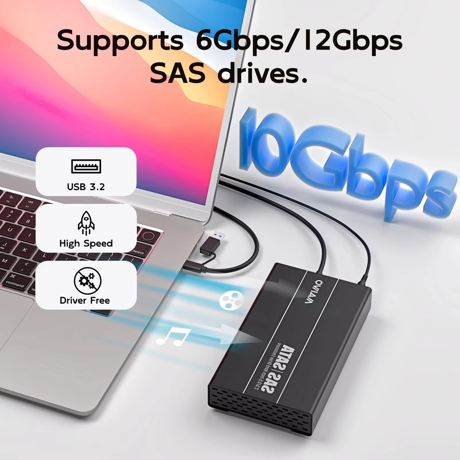 MAIWO USB 3.1 Typ-C Gen2 HDD-Dockingstation für 2,5 und 3,5 Zoll SAS/SATA Festplatten, Schwarz - Bild 3