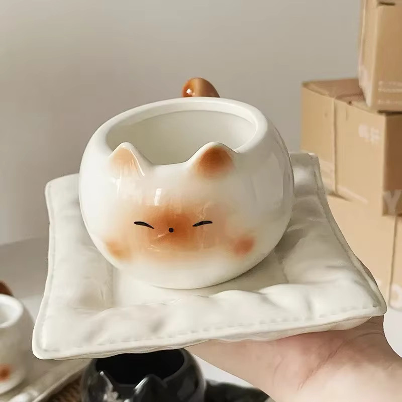 Keramik Tasse JUSTINLAU in Form einer Siamesischen Katze, Schwarz-Weiß - Bild 3
