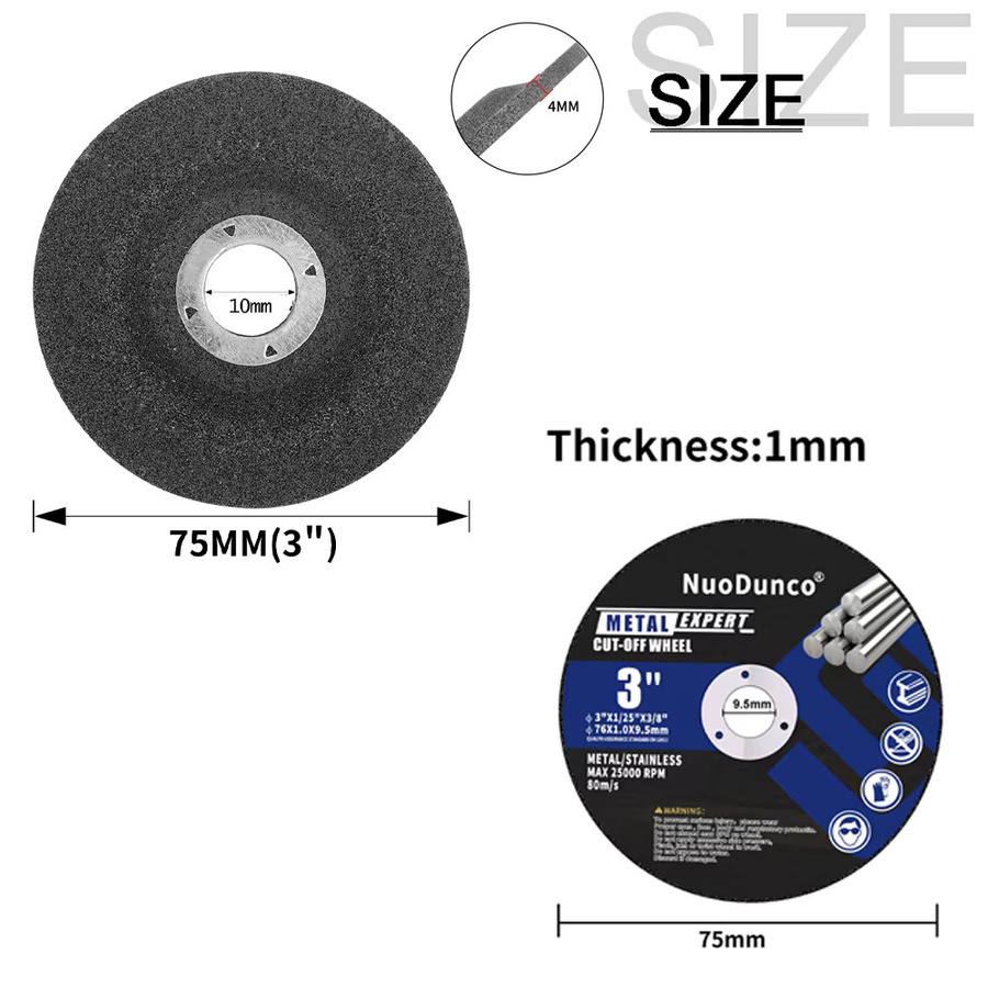 NuoDunco 12er Set Mini Kreissägeblätter für Metall, 75 mm Durchmesser, Schwarz, inklusive Montagedorn zum Schneiden und Schleifen - Bild 2