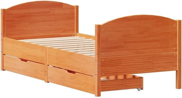 vidaXL Massivholzbett aus Kiefernholz in Braun mit Schubladen im rustikalen Design, B/T/H: 100 x 200 cm (passend für Matratzen 100–120 x 200 cm) - Bild 1