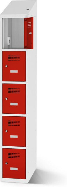 rotstahl Fächerschrank mit 5 Fächern und Ladefunktion, Farbe Rot, Korpus Lichtgrau, B: 40 cm, H: 200 cm - Bild 1