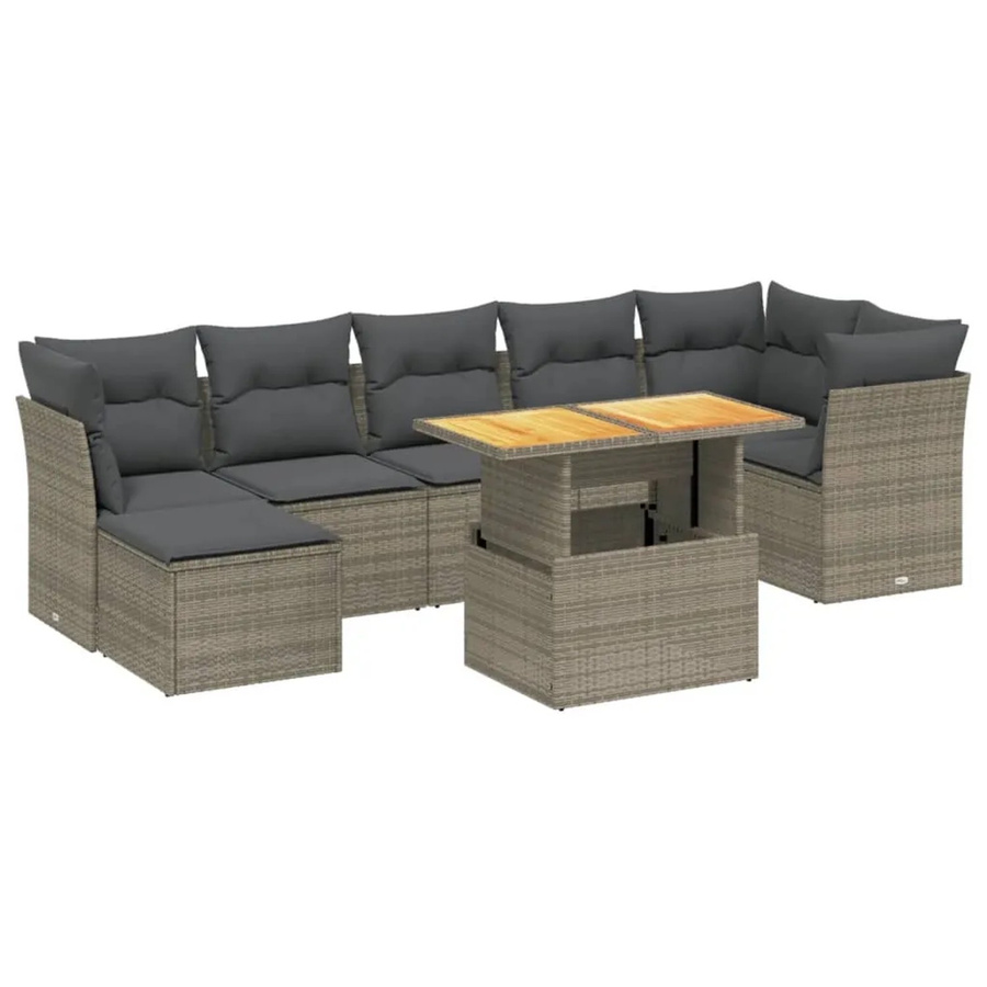 vidaXL 8-teilige Garten-Sofagarnitur aus Polyrattan in Grau mit Kissen und Couchtisch - Bild 2