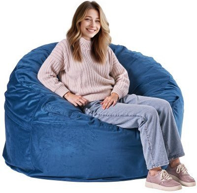 VEVOR Sitzsack für Erwachsene, runder Bean Bag aus Samt mit abnehmbarem und waschbarem Bezug, Blau, B/T/H: 116,8 x 116,8 x 63,5 cm - Bild 1