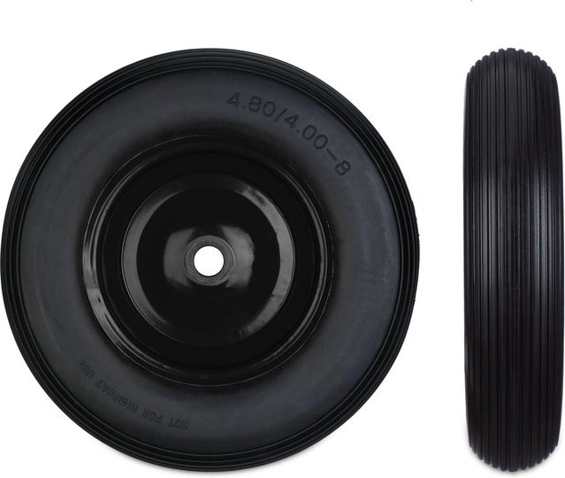 Relaxdays Schubkarrenrad aus Vollgummi und Stahl in Schwarz, pannensicher mit Achsadaptern, Durchmesser: 39 cm, Breite: 9 cm - Bild 1