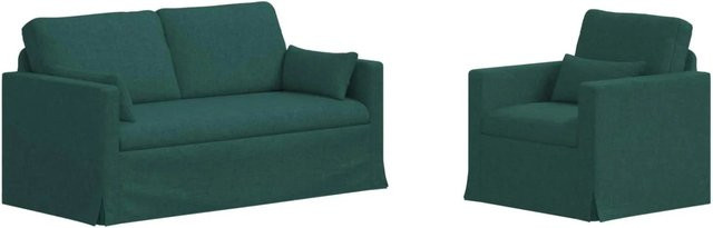 vidaXL Sofa 2-teiliges Set Dunkelgrün mit Stoffbezug und Metallrahmen B/T/H: 158 x 78 x 80 cm und 78 x 78 x 80 cm - Bild 1