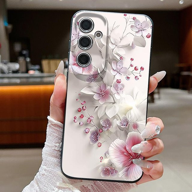 Rosa Handyhülle mit Blumenmuster aus weichem Silikon für Samsung Galaxy A17 A56 A55 A36 A16 A15 5G A26 A35 A25 A54 A14 A34 A53 A52 - Bild 1
