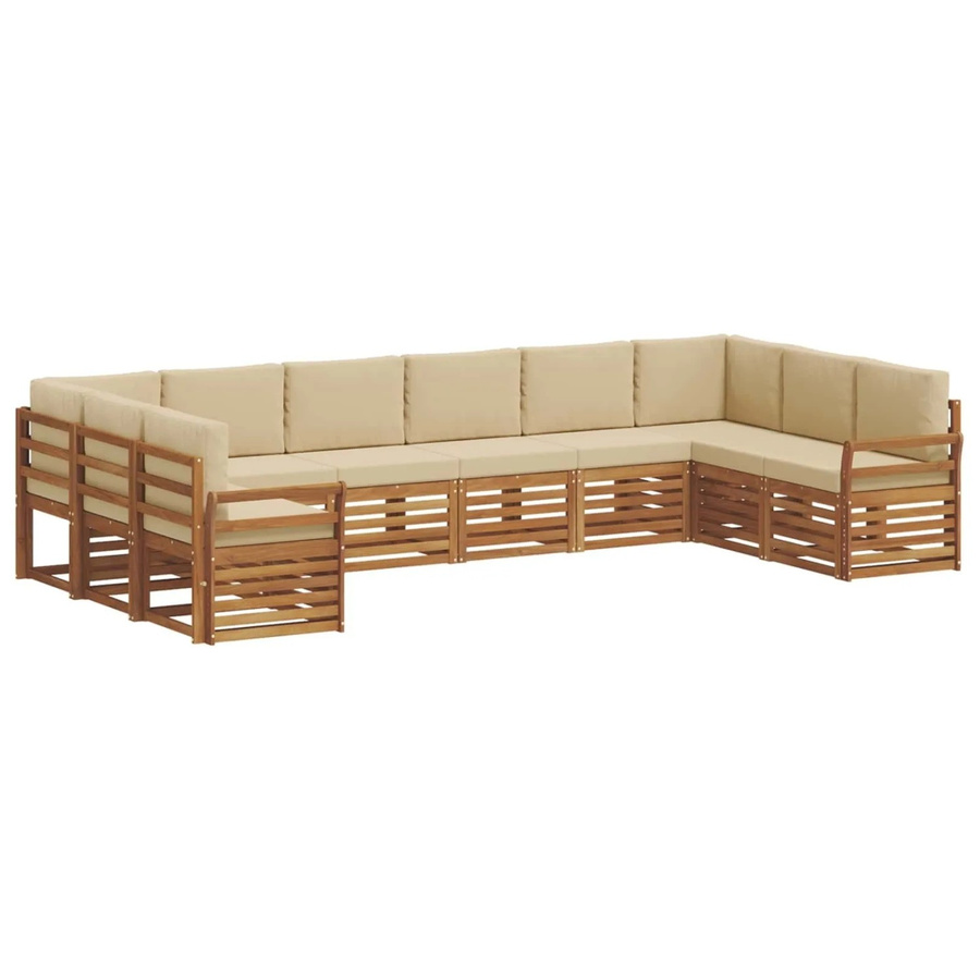vidaXL Sofagarnitur 10-teilig in U-Form aus Massivholz Akazie, Farbe Natur und Beige, inklusive Sitz- und Rückenkissen - Bild 2