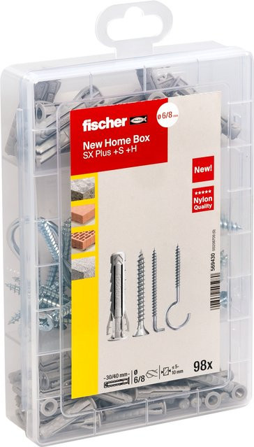 Fischer Schrauben- und Hakenset SX Plus mit Dübeln aus Stahl und Nylon, verzinkt - Bild 1