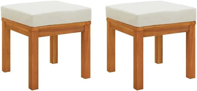 vidaXL Gartenhocker Set aus massivem Akazienholz mit Kissen, 2 Stück, Beige, B/T/H: 40 x 40 x 42 cm - Bild 1