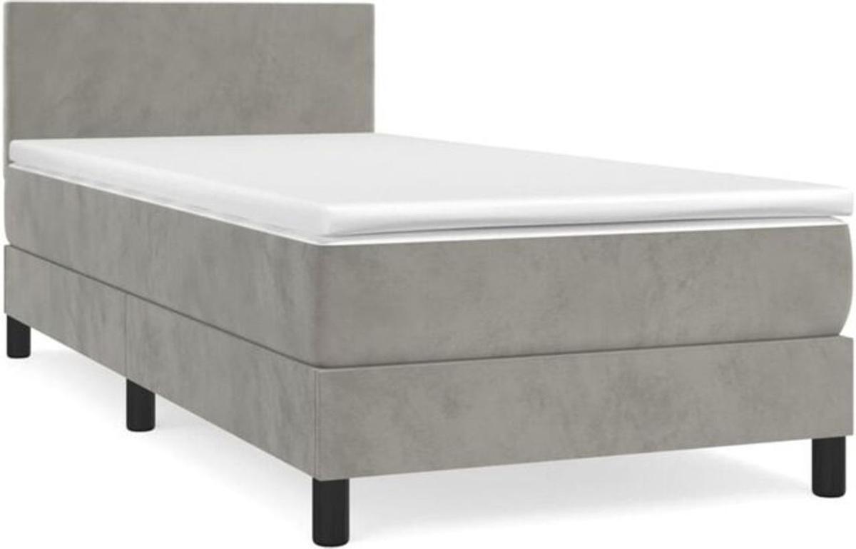Vidaxl Boxspringbett mit Matratze in Grau und Weiß aus Samt, B/B: 90 x 190 cm - Bild 1