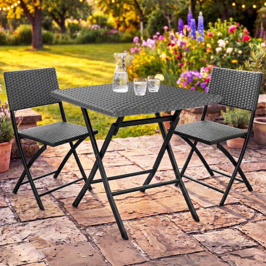 Casaria 3-teilige Polyrattan Gartensitzgruppe mit Tisch und Stühlen in Anthrazit - Bild 2
