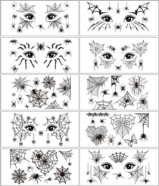 Binchi Outdoor Product Temporäre Tattoo Aufkleber, Spinnennetz Design, Schwarz, 10 Stück, Unisex - Bild 1