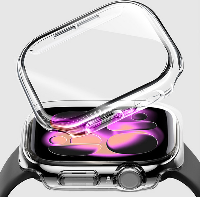 Displayschutz aus gehärtetem Glas mit Abdeckung für Apple Watch 11 10 9 8 7 6 SE in Transparent und Blau - Bild 1