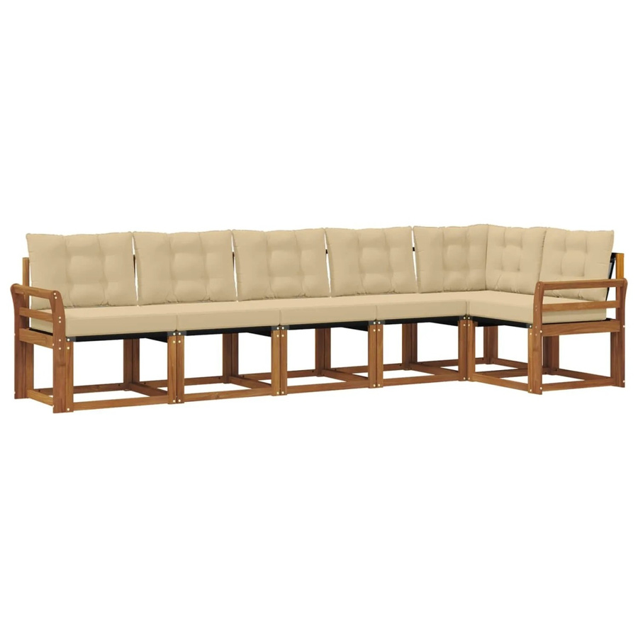 vidaXL Outdoor-Sofagarnitur 6-teilig aus Akazienholz und Textilene in Natur und Beige mit Kissen und Armlehnen im L-Shape Design - Bild 2
