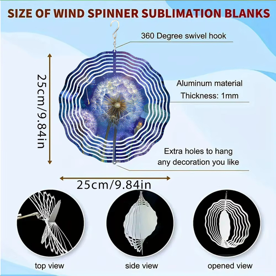 Rotierendes Windspiel aus Metall mit Löwenzahn und Sternenhimmel in Blau für Outdoor und Indoor - Bild 3